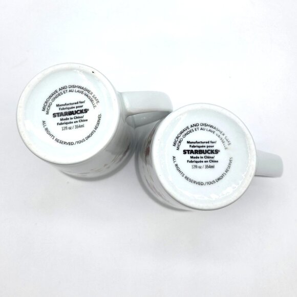 2013 Holiday STARBUCKS Set of 2 Snowflake Christmas Coffee Red Gold Mug 12 oz. - Picture 6 of 9